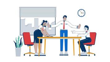 Conflict resolution doodle cartoon animation. Business mediation negotiation. HR manager calming down colleagues argument animated 2D characters isolated on white background. 4K motion graphic video