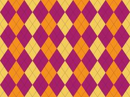 Vibrant argyle pattern in bold orange, purple, and yellow. Perfect for backgrounds, textiles, or website design. Geometric diamond shapes create a stylish, playful, and energetic visual. vector