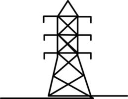 Simple black outline icon of a high voltage electricity pylon on a transparent background. vector