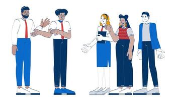 Diverse team greeting new employee doodle cartoon animation. Manager introducing. Office colleagues welcoming newbie animated 2D characters isolated on white background. 4K motion graphic video