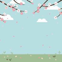 Stylized Cherry Blossom Branches with Falling Petals and Cloud Accents vector