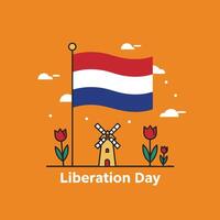Simple Dutch Liberation Day Illustration with Flag, Windmill, and Tulips vector