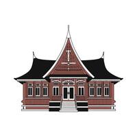 Detailed illustration of a traditional Minangkabau house with a distinctive roof vector