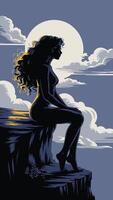 Silhouetted Woman Contemplating the Night Sky vector