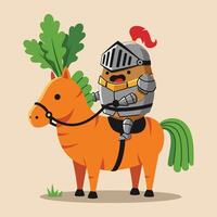Cartoon Potato Knight Astride Carrot Horse vector