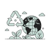 Stylized Earth Globe with Recycling Symbol and Plants, Environmental Concept vector