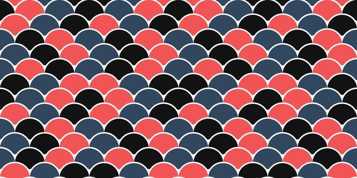 resumen sin costura modelo presentando superposición escamas en rojo, negro, y oscuro azul. Perfecto para textil diseño, sitio web antecedentes, o vibrante impresión proyectos vector