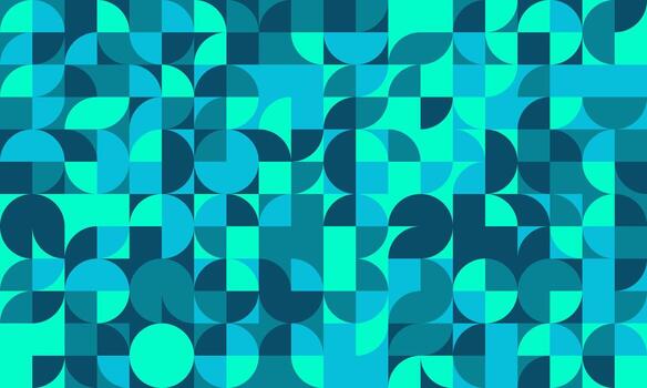 Abstract geometric background. Vibrant teal and turquoise semicircles and squares create a dynamic, modern design. vector