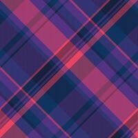 Vibrant diagonal plaid pattern in shades of deep purple, coral pink, and navy blue. Perfect for textile design, fashion, website backgrounds, or any project needing a bold geometric texture. vector