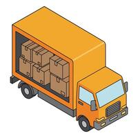 Orange truck carrying boxes vector