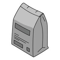 Isometric view of a grey paper bag with labels, perfect for packaging. vector
