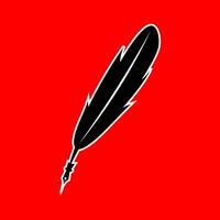 Black Feather Pen Silhouette on Bold Red Background vector