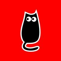 Funny Abstract Black Cat with Big Eyes on Red Background vector