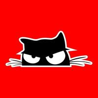 Grumpy Cartoon Cat Peeking with Angry Eyes on Red Background vector