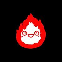 Cute Cartoon Fire Flame Character with Happy Face on Black Background vector