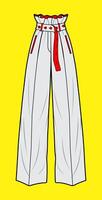 High Waist Wide-Leg Pants Fashion Illustration with Red Accents on Yellow Background vector