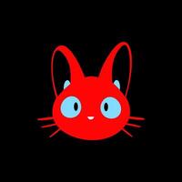 Cute Red Cartoon Cat Face with Blue Eyes on Black Background vector