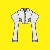 Illustration of White Cropped Jacket with Puff Sleeves on Yellow Background vector