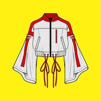 Modern Cropped Jacket Illustration with Flared Sleeves and Red Stripes on Yellow Background vector