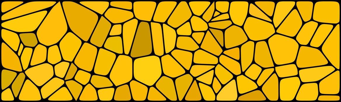 Yellow abstract mosaic pattern with irregular black-outlined shapes, resembling stained glass or a pebble texture in a vibrant flat design. vector