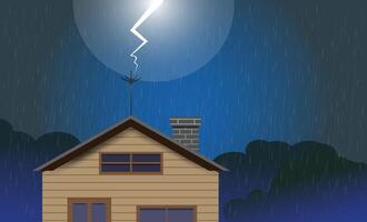 House under lightning during a storm vector