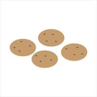 A group of four round brown cookies with chocolate chips in a simple flat style. vector