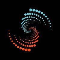 Gradient-colored dots form a swirling vortex with optical illusion effects. vector