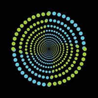 Eye-catching dot-based vortex design in vibrant rainbow gradients. vector