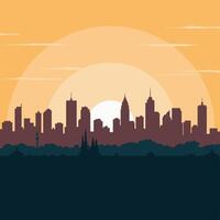 Serene Cityscape Silhouette at Sunset vector