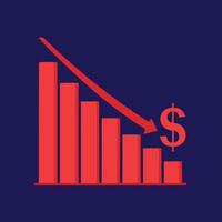 Red Bar Graph with Downward Arrow and Dollar Sign Illustrating Financial Loss vector