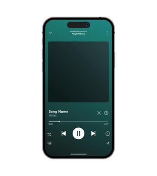 Music player app mockup in mobile phone, green theme user interface template illustration design vector
