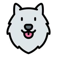 Samoyed icon flat line style illustration representing the Samoyed dog breed, suitable for pet care services, animal-related projects, and dog breeding promotions vector