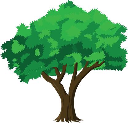 Cartoon Green Tree with Bright Leaves and Brown Trunk for Animation Background, Forest Jungle Scene, Game Asset or Educational Nature Project Illustration