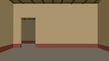 Indian Village Room Interior with Open Door and Window View of Hut and Palm TreesA room with a door and a ceiling vector