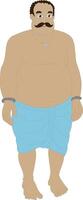 Cartoon Character of Traditional Indian Wrestler Man in Blue Langot with Mustache and Necklace . Desi Strongman Character for Animation Projects, 2D Rigging, Storytelling, and Cultural Games vector