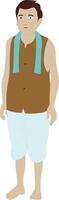 Cartoon Character of Traditional Indian Village Man Wearing Dhoti, Sleeveless Vest and Towel. Desi Character for Animation, Explainer Videos, 2D Games, Folk Stories, and Puppet Rigging vector