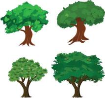 Cartoon Green Tree Set with 4 Different Leafy Trees for Animation Background, Forest or Village Game Scene vector