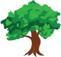 Cartoon Tree with Dense Green Leaves and Strong Trunk for Animation Background, Forest Game Scene, Nature Landscape, or Village Storytelling Illustration vector