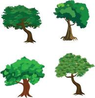 Cartoon Tree Set with 4 Green Leafy Trees for Animation Background, Forest Nature Game Asset, Educational Explainer Videos, Storybook Landscapes, Village Scenes, and 2D Flat Design Projects vector