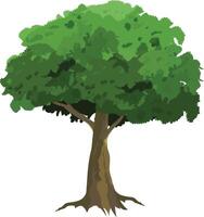 Green Tree with Thick Foliage and Brown Trunk for Cartoon Animation, Jungle Backgrounds, Village Nature Scene, Educational Explainers or Game Environment Design vector