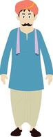 Cartoon Character of Traditional Indian Man in Front View. Desi Folk Male with Mustache, Turban, and Dhoti for Animation Projects, Motion Graphics, Comics, and Character Design Scenes vector