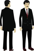 Cartoon Businessman Character Front and Back View.Flat Male in Suit for Animation, Corporate Presentations, Office Explainers, or Whiteboard Videos vector