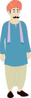 Cartoon Character of Traditional Indian Man Character in Front View. Ethnic Villager in Turban and Dhoti for Animation. Folk Style Desi Male vector