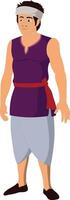 Cartoon Character of Young Indian Man in Traditional Folk Attire with Headband .Cultural Village Character for Animation, Storyboards, 2D Game Assets, vector