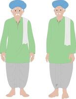 Indian Village Old Man Cartoon Character.Traditional Elder Male Character Front and Side View for Animation, Cultural Farmer Illustration, Rural Senior Avatar for Explainer Videos vector