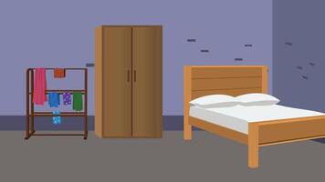 Cozy bedroom with wardrobe and bed vector