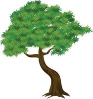 Curved Cartoon Tree Illustration with Twisting Trunk and Leafy Green Crown for Animation Background, Forest Game Environment, Village Nature Scene, Educational or Explainer Projects Design vector