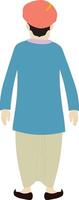 Back View of Desi Man in Cultural Attire for Animation Projects. Folk Style Flat Design Illustration vector