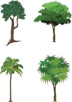 Cartoon Tree Set with Coconut Tree and Leafy Forest Trees for Animation Background, Jungle Game Scene, Village Nature Illustration, Explainer Videos, and 2D Landscaping Design vector