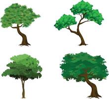 Cartoon Green Tree Set with Multiple Tree Styles and Leafy Tops for 2D Animation Background, Nature Scene, Forest Game Design, or Educational Landscape Elements vector